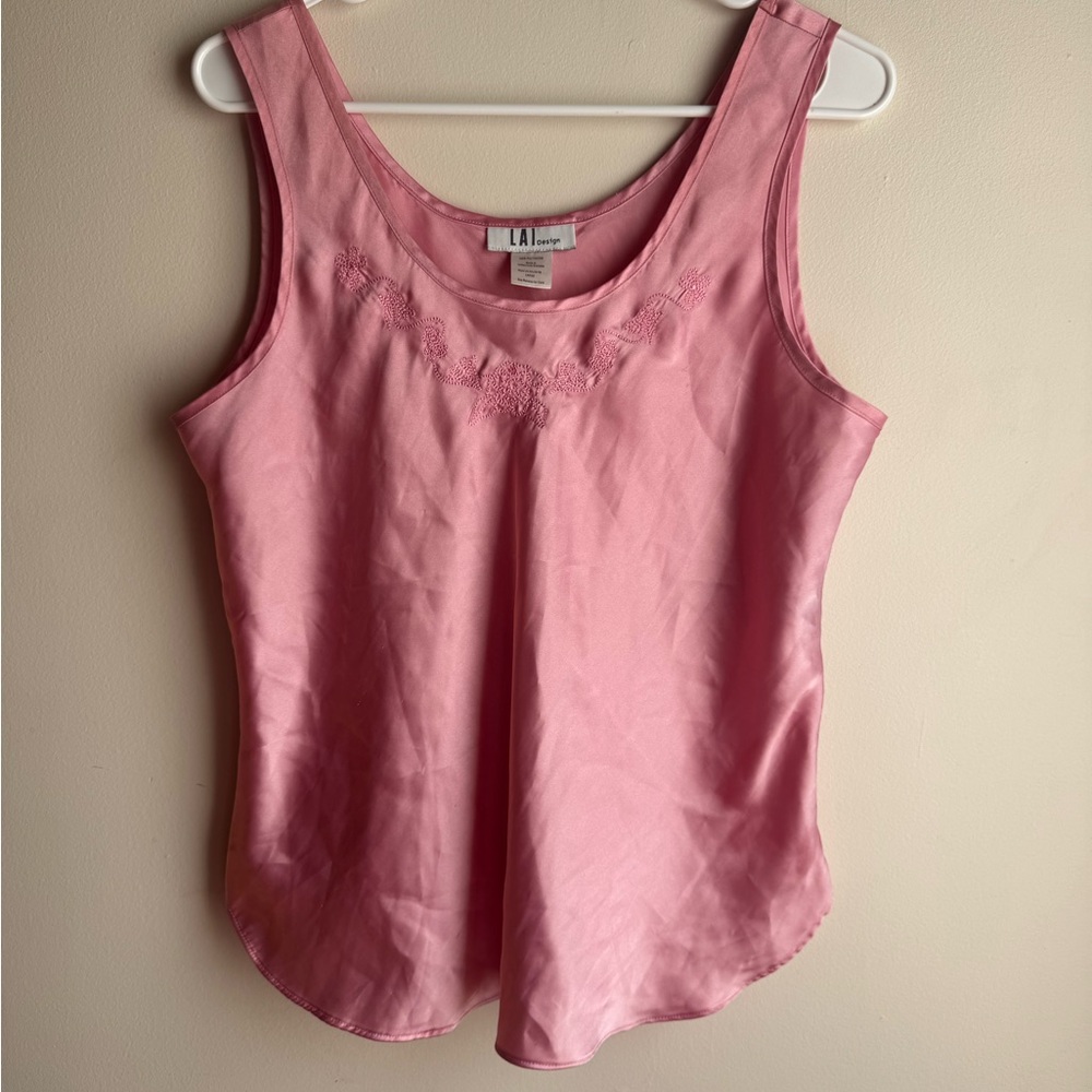 Vintage Pink Satin Sleeveless Women's Top Size Large
